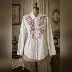 Roper Western Snap Button Shirt | Embroidered Cotton | Size Large
